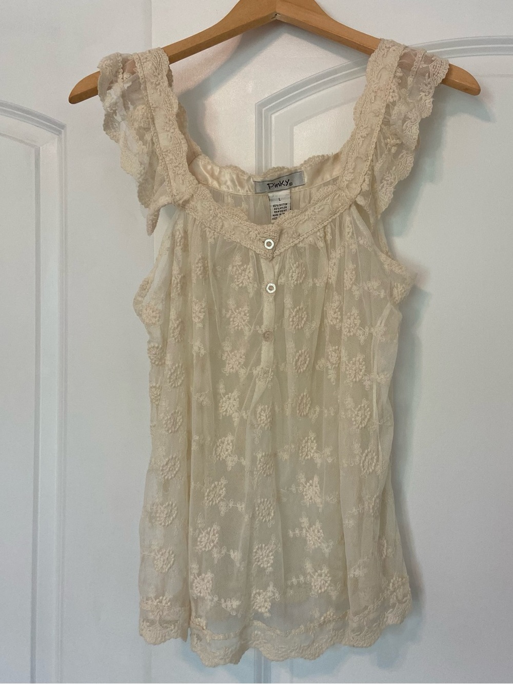 Ivory Lace Boho Sleeveless Top Large Cottagecore Romantic Fairycore Coquette